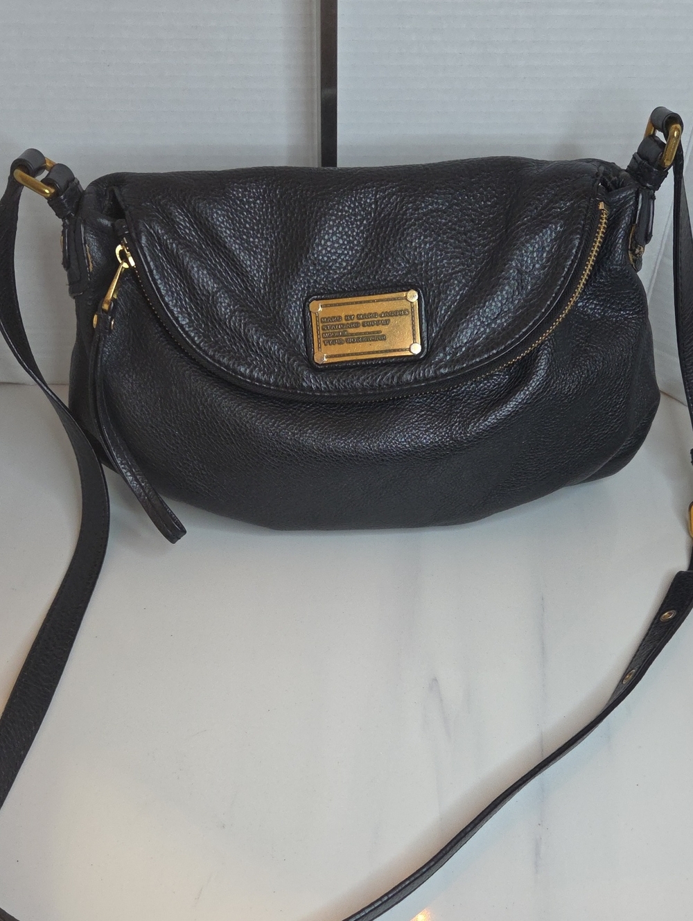 Marc by Marc Jacobs Black Pebbled Leather Crossbody with Gold Plaque